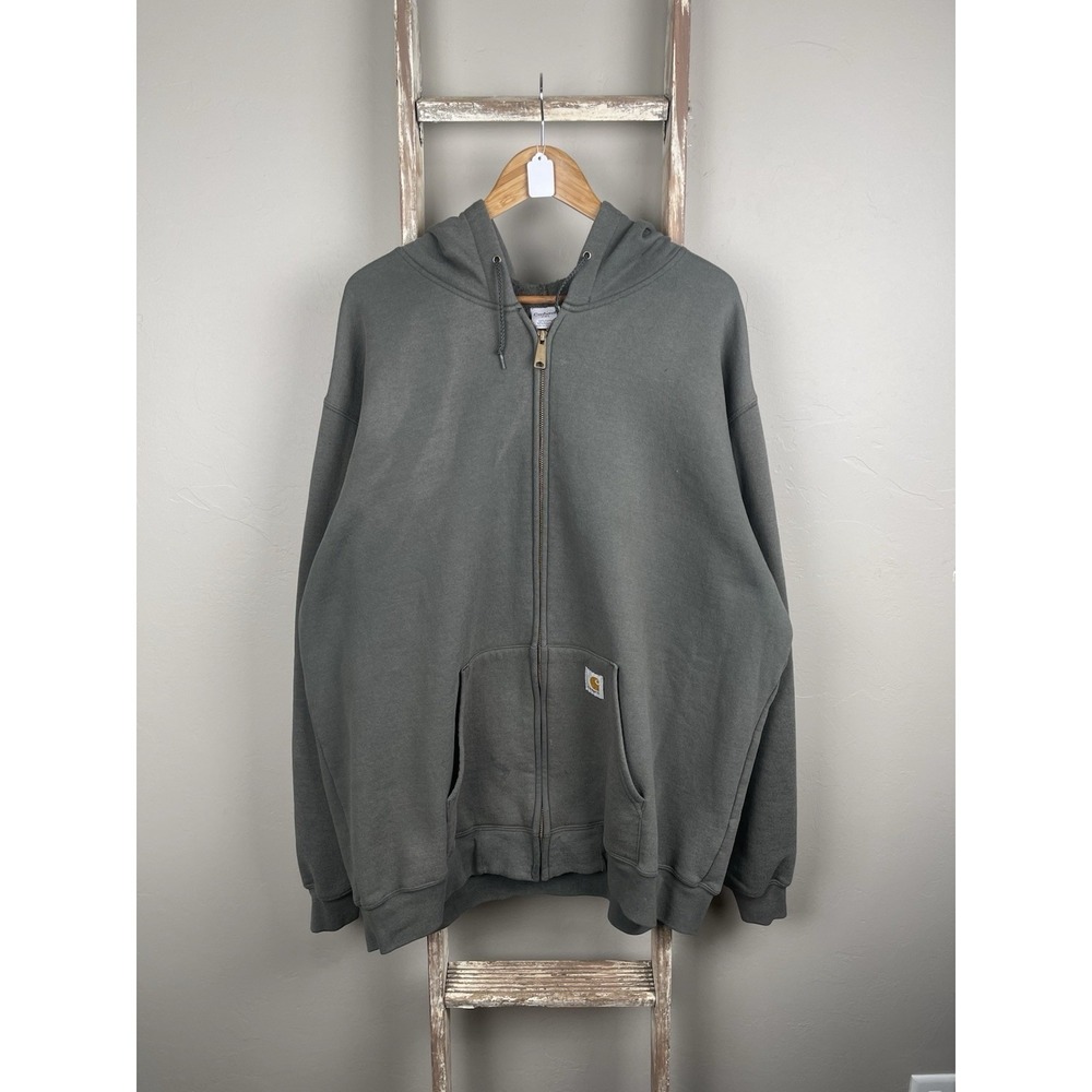 Mens Carhartt Faded Green Zip Workwear Hoodie size 2XL